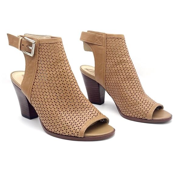 Sam Edelman Henri Tan Leather Perforated Block Heel Open Toe Sandal Size 8.5 - Picture 1 of 16